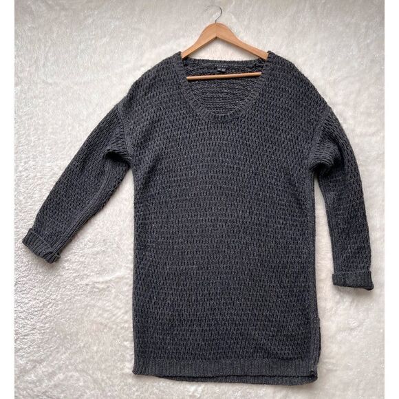 Theory Gray Avelina Airmix Wool Mohair Blend Open Knit Sweater Dress, Medium - Picture 5 of 16